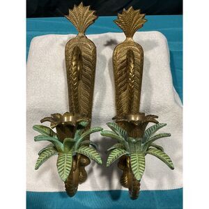 Late 20th Century Brass Palm Candle Sconce Set